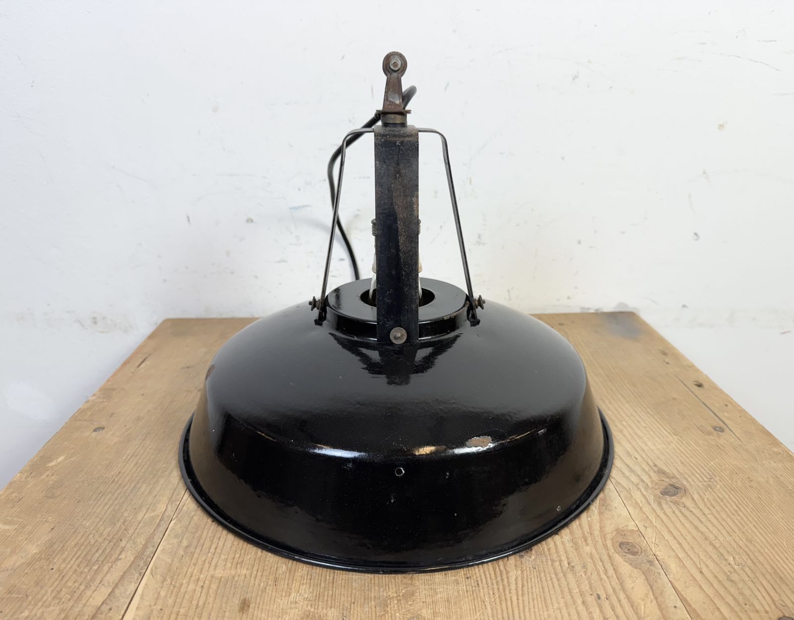 219.0 Industrial French Black Enamel Pendant Lamp From Mazda, 1960s photo