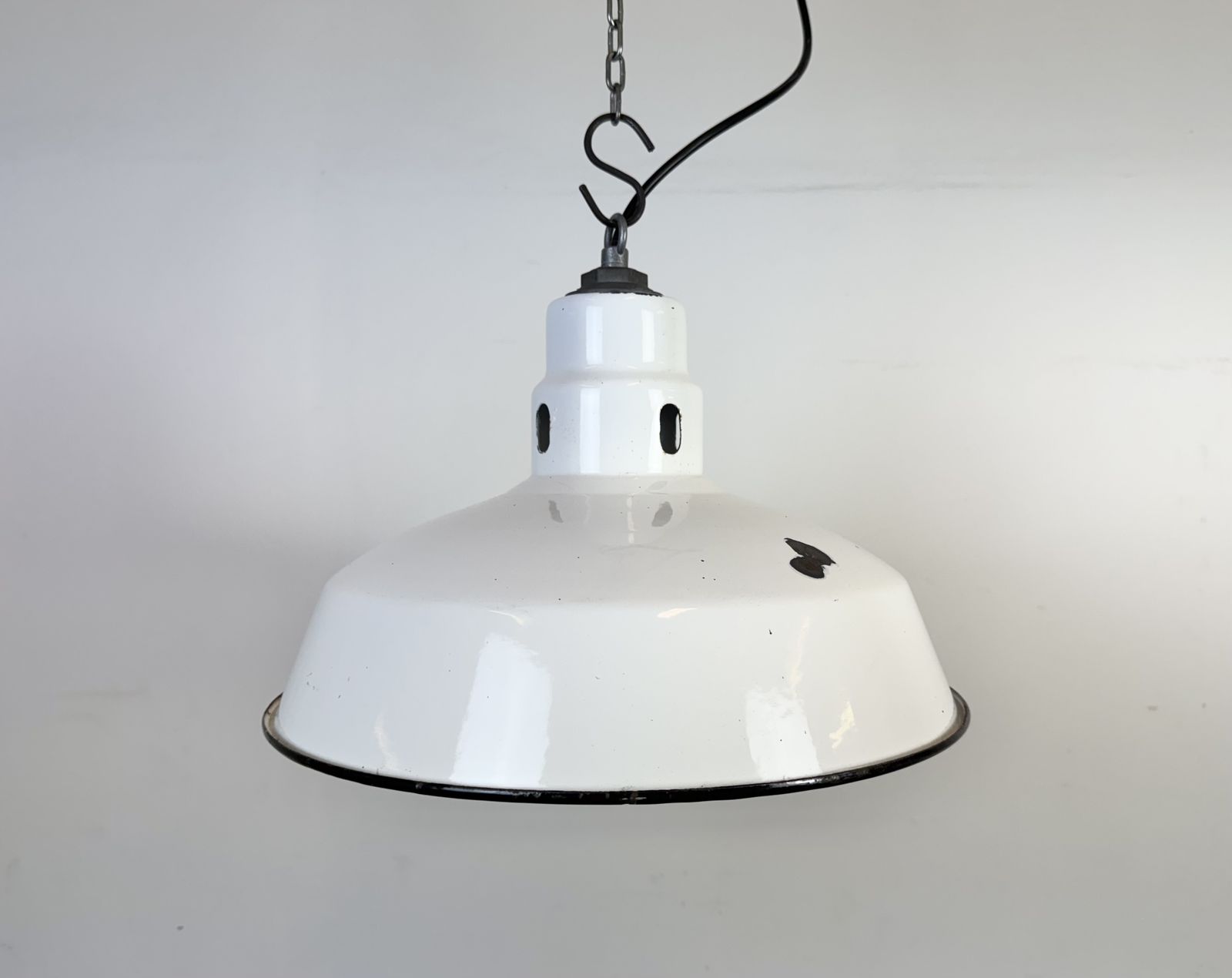 Lighting Industrial White Enamel Factory Pendant Lamp From Abolite, 1960s photo