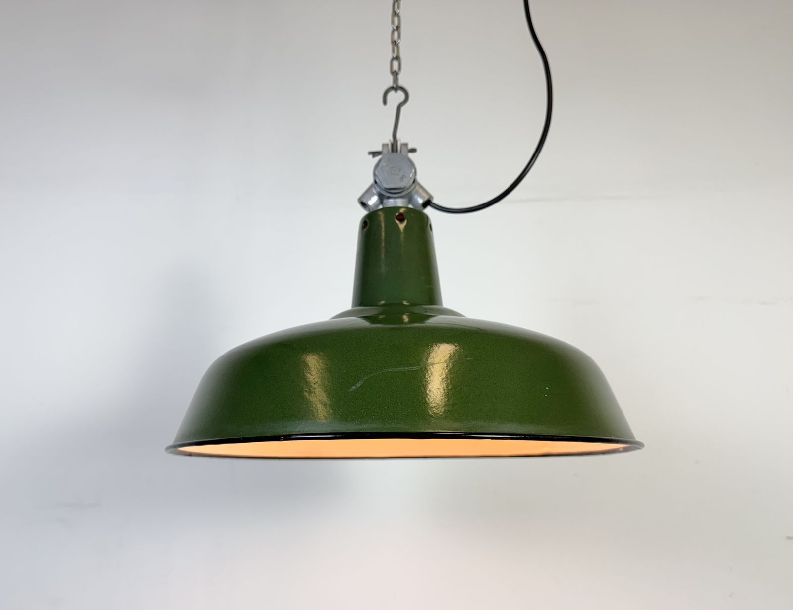 Industrial French Green Enamel Factory Pendant Lamp, 1960s photo 219.0
