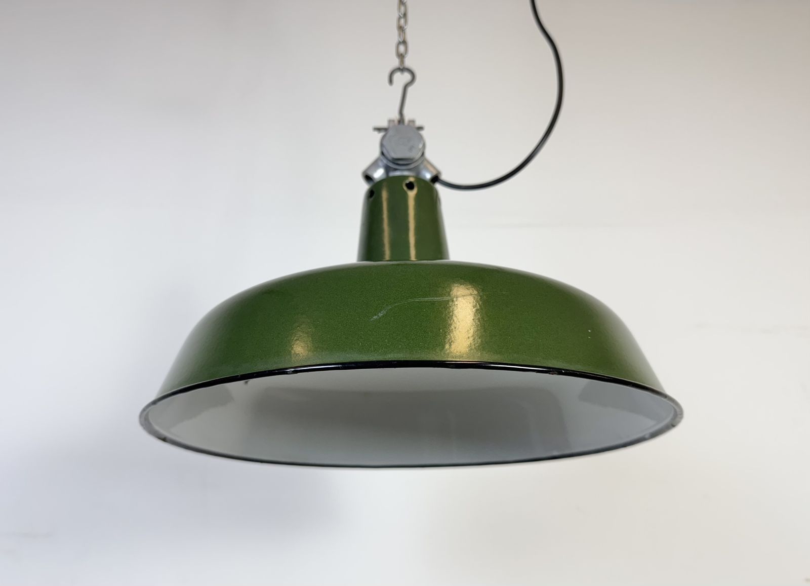 Industrial French Green Enamel Factory Pendant Lamp, 1960s photo vintage