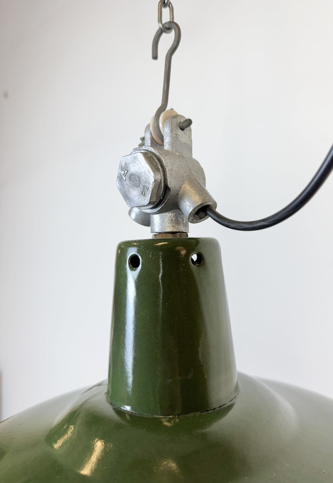Lighting Industrial French Green Enamel Factory Pendant Lamp, 1960s photo