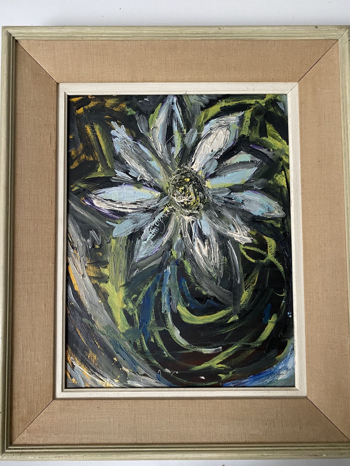 Mid Century Oil Painting Large Flower Signed Souster