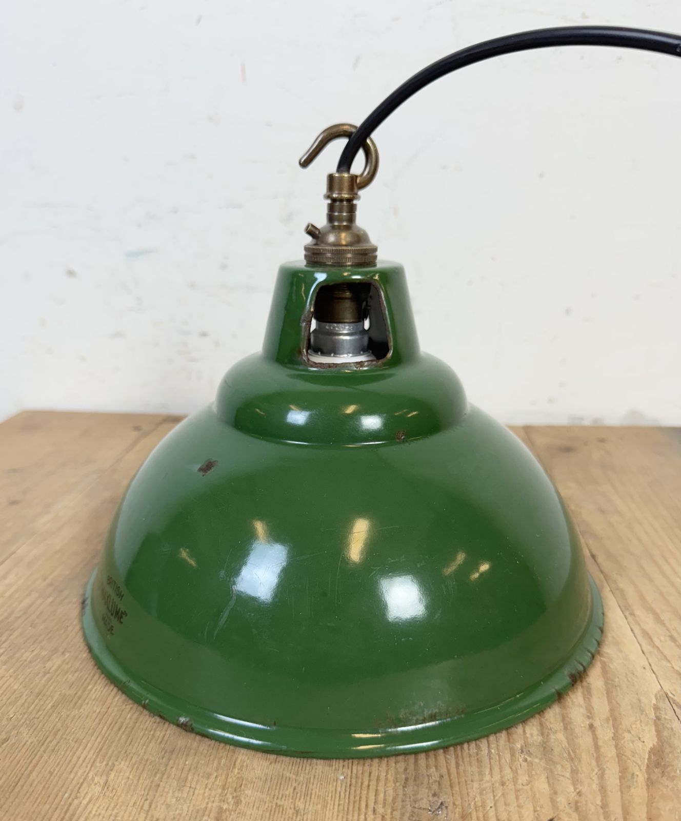 Industrial Green Enamel Factory Pendant Lamp From Maxlume, 1960s photo for sale