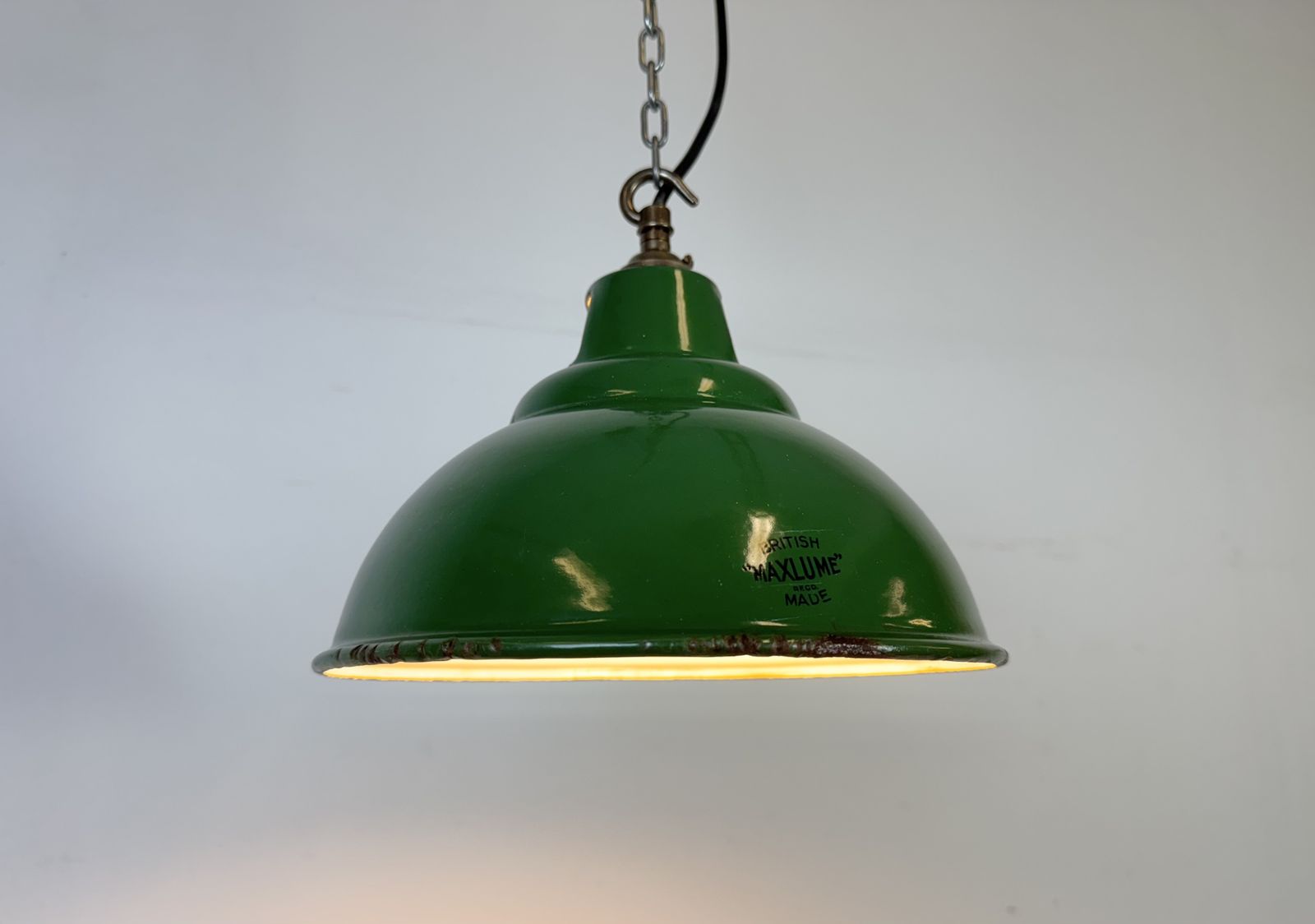 Industrial Green Enamel Factory Pendant Lamp From Maxlume, 1960s photo vinterior