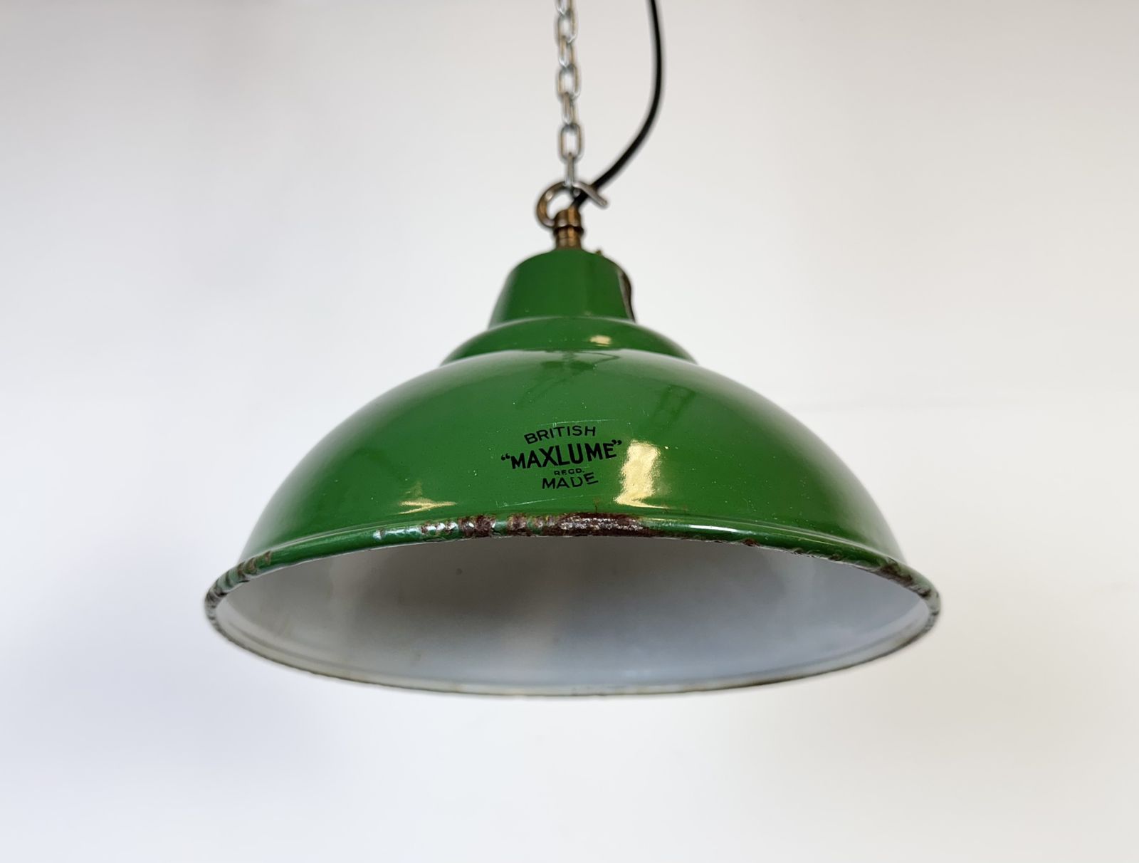 Industrial Green Enamel Factory Pendant Lamp From Maxlume, 1960s photo vintage