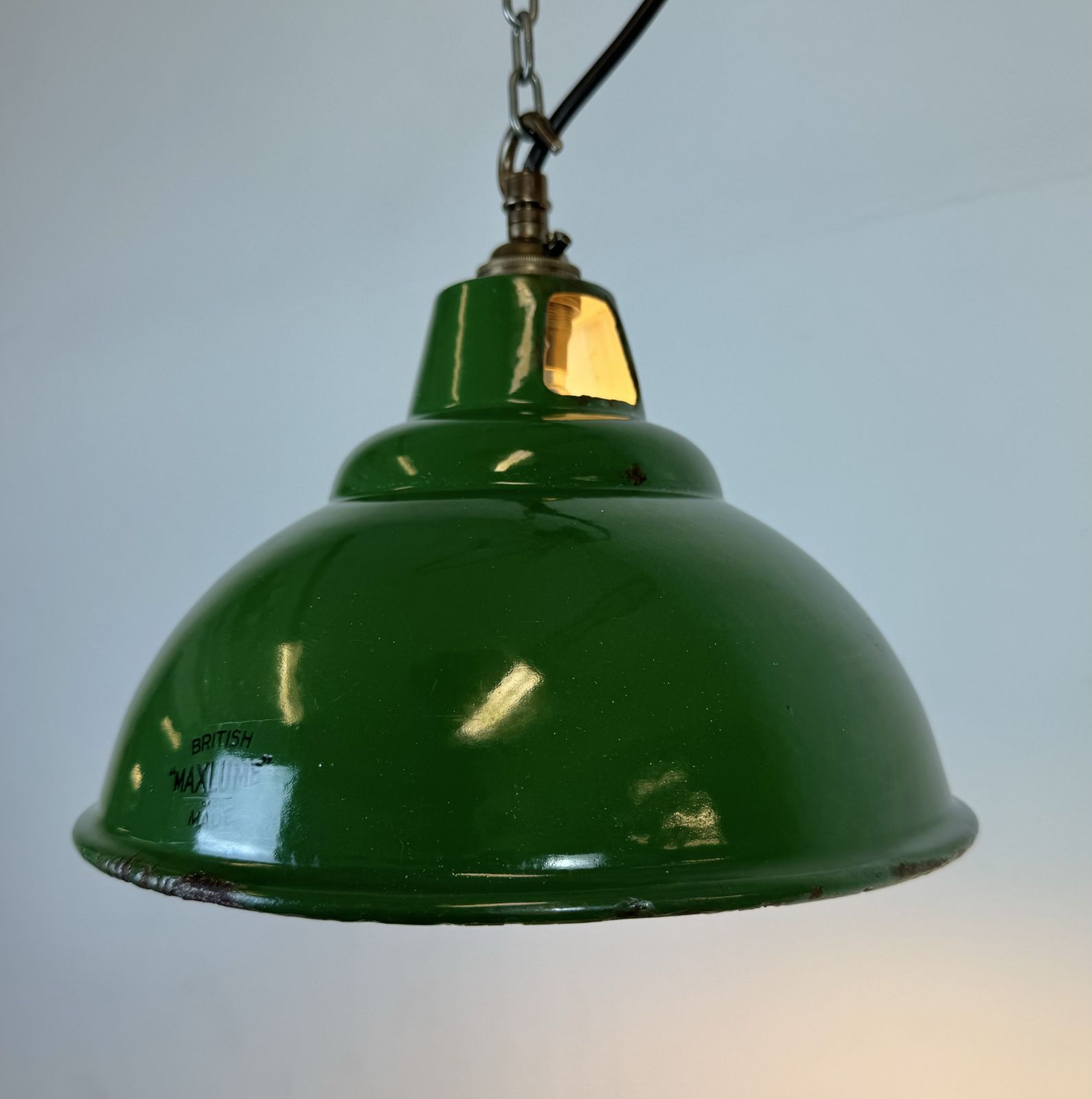 photo furniture Industrial Green Enamel Factory Pendant Lamp From Maxlume, 1960s
