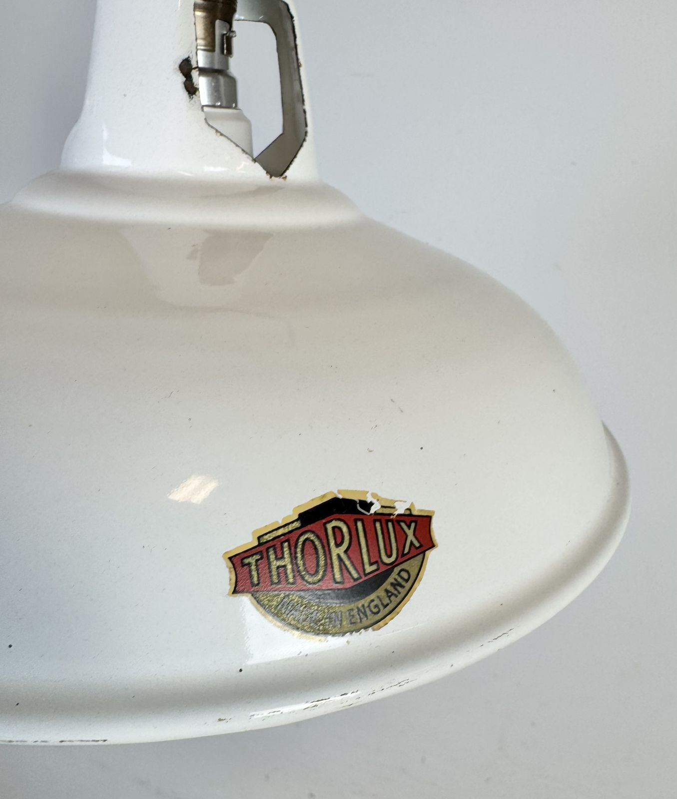 Lighting Industrial White Enamel Factory Pendant Lamp From Thorlux, 1960s photo