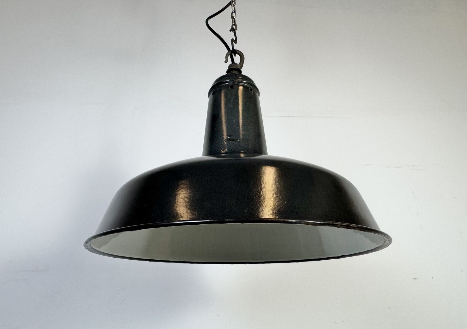 Industrial French Dark Grey Enamel Factory Pendant Lamp, 1960s, 2x photo vintage