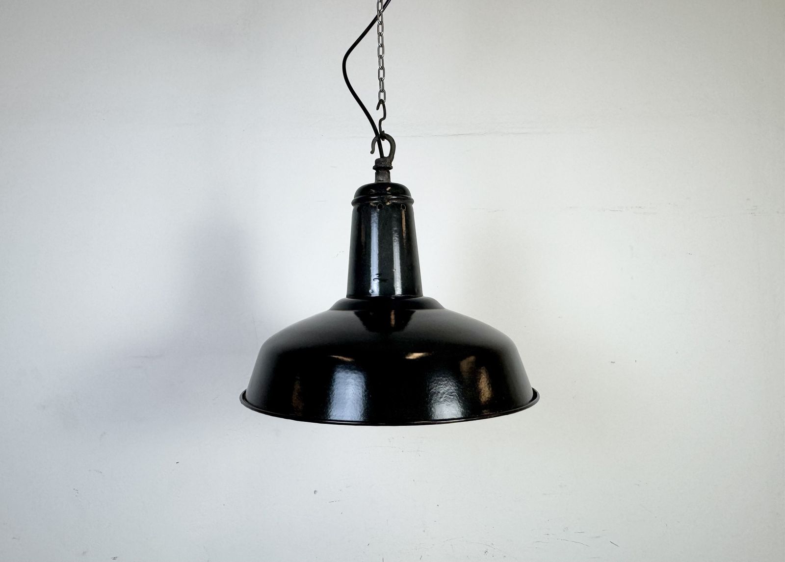 photo furniture Industrial French Dark Grey Enamel Factory Pendant Lamp, 1960s, 2x