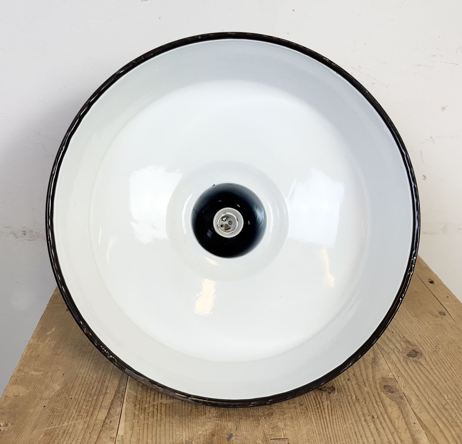 Lighting Industrial French Dark Grey Enamel Factory Pendant Lamp, 1960s, 2x photo
