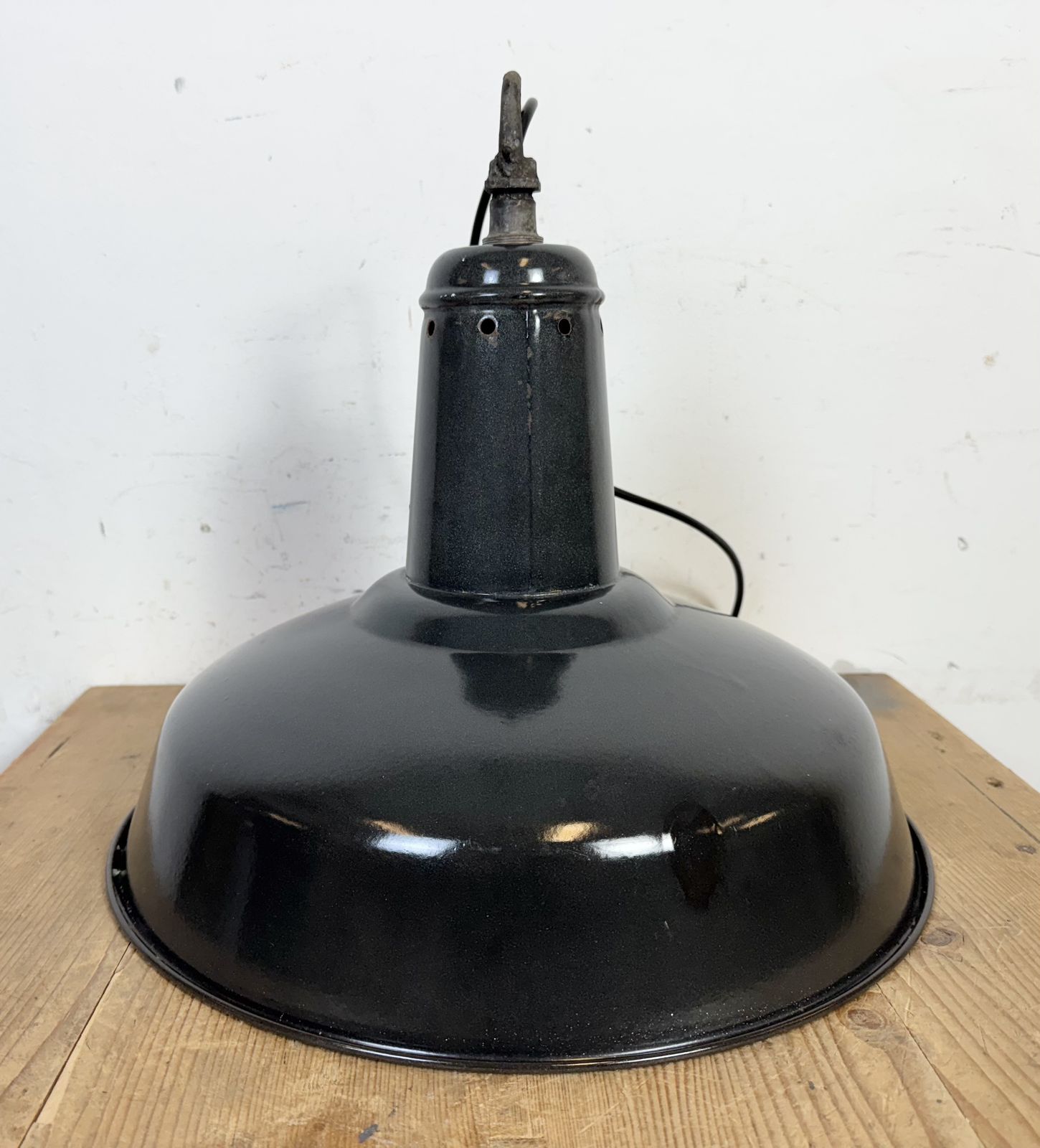 199.0 Industrial French Dark Grey Enamel Factory Pendant Lamp, 1960s, 2x photo