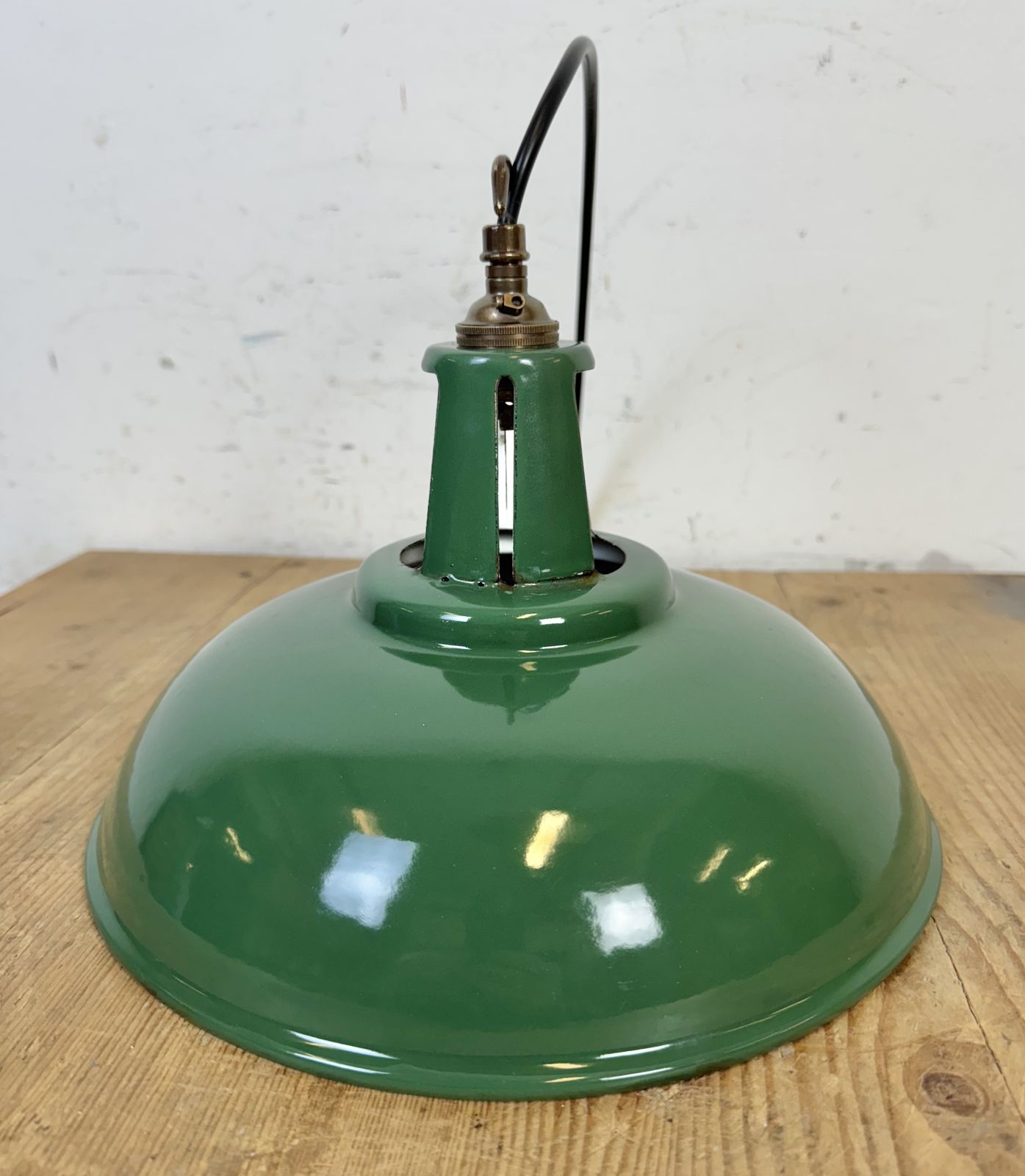 Industrial Green Enamel Factory Pendant Lamp, 1960s photo 199.0