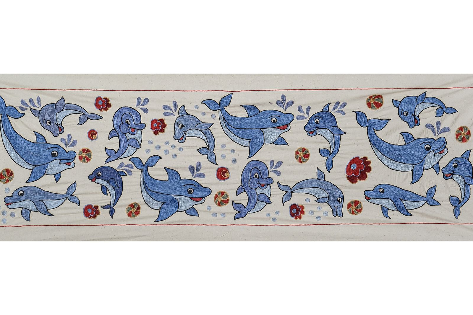 Uzbek Traditional Fish Pastel Suzani Wall Decor, Old Embroidery Suzani Textile 1'6'' X 4'7'' photo Textiles