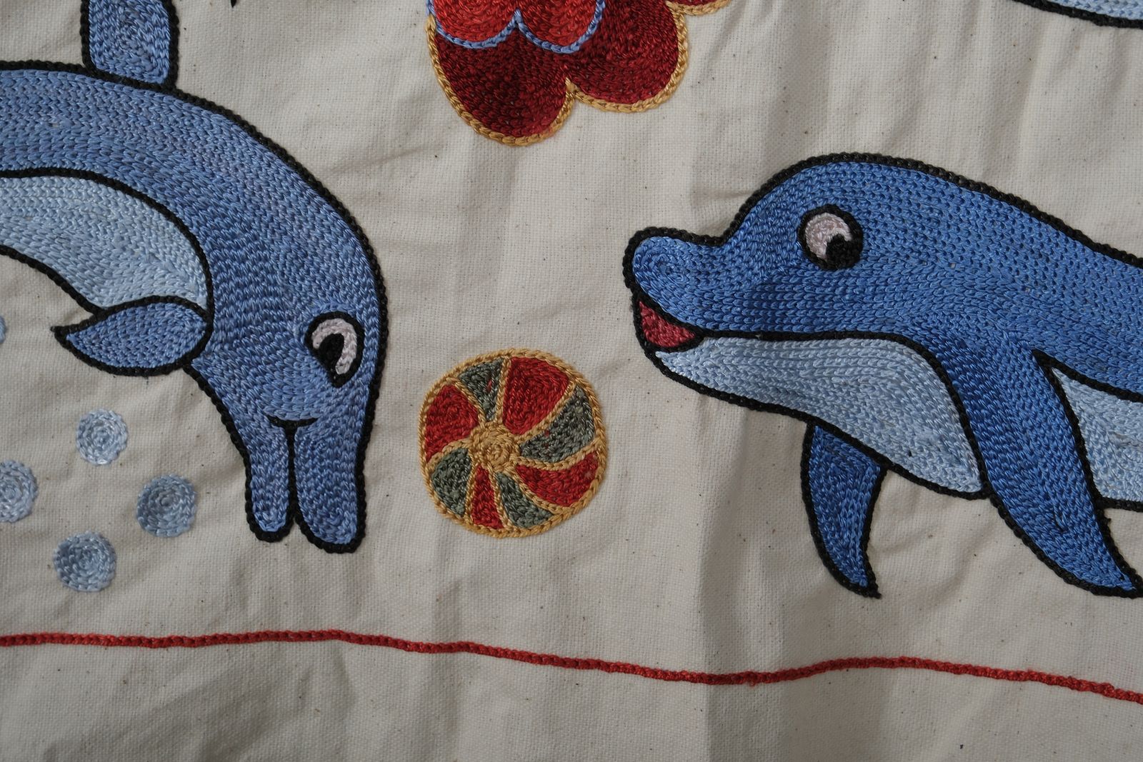 Uzbek Traditional Fish Pastel Suzani Wall Decor, Old Embroidery Suzani Textile 1'6'' X 4'7'' photo 150.0