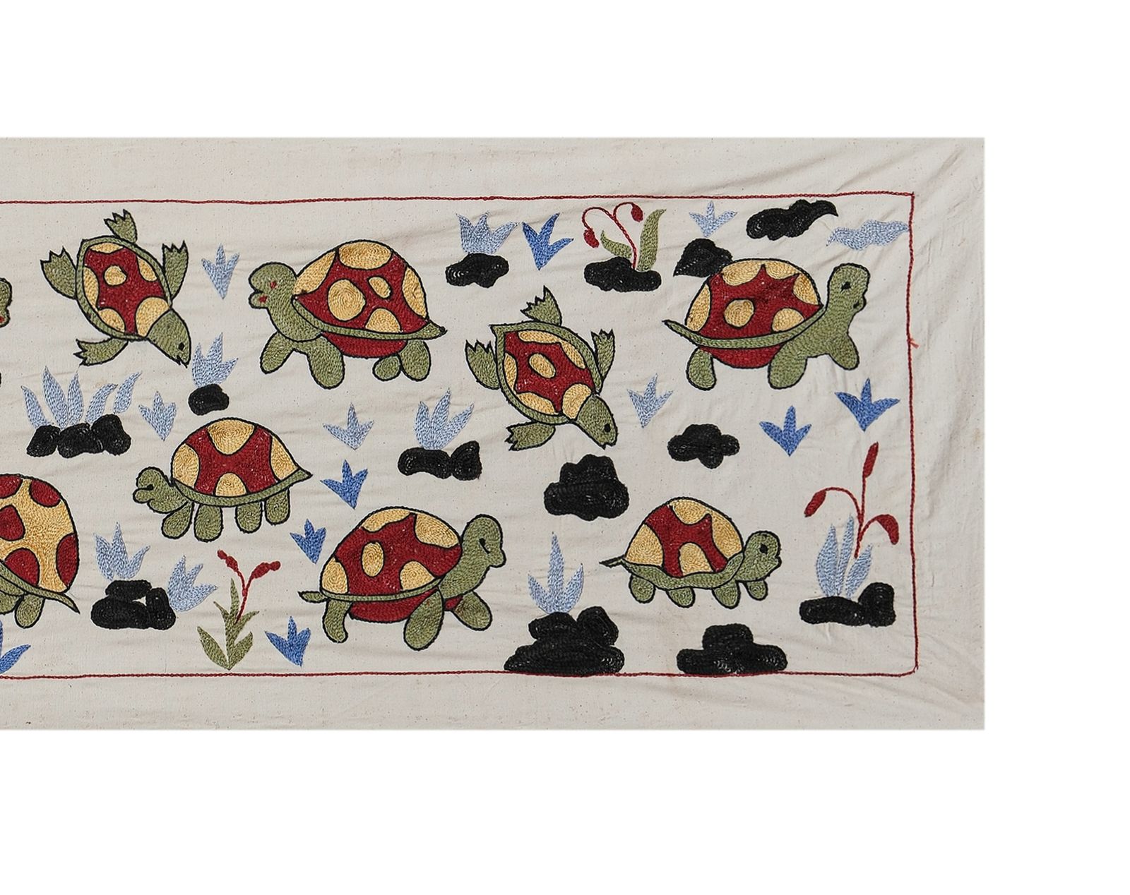 Handmade Suzani Tortoise Design Table Runner   Embroidered Turkish Decor   Unique Bohemian Home Accent 1'6'' X 4'6'' photo vinterior