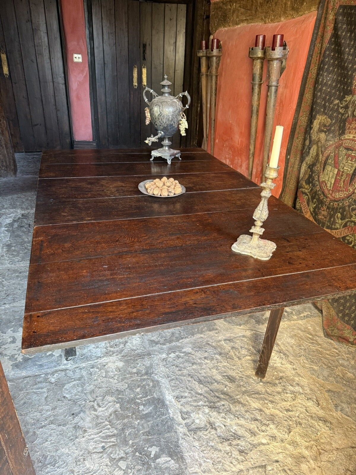 photo furniture English Rare Antique Oak Plank Large Gateleg Extending Folding Table  C 1700's