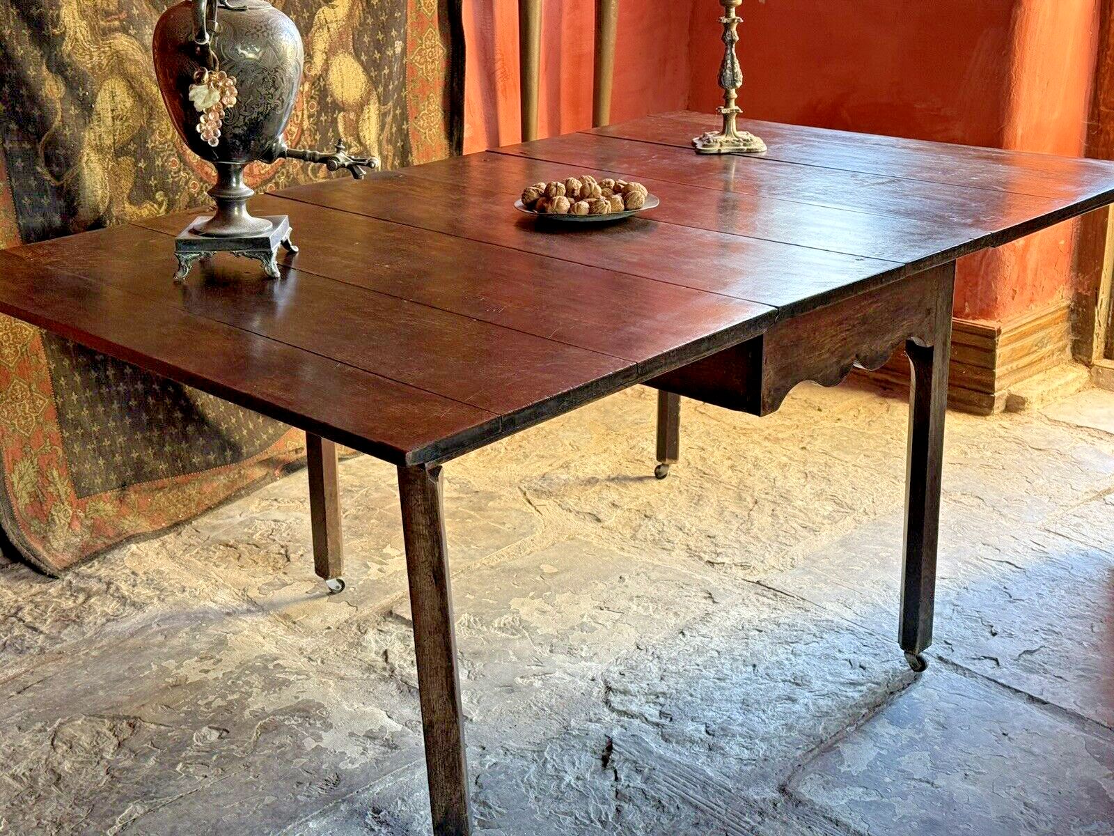 photo for sale English Rare Antique Oak Plank Large Gateleg Extending Folding Table  C 1700's