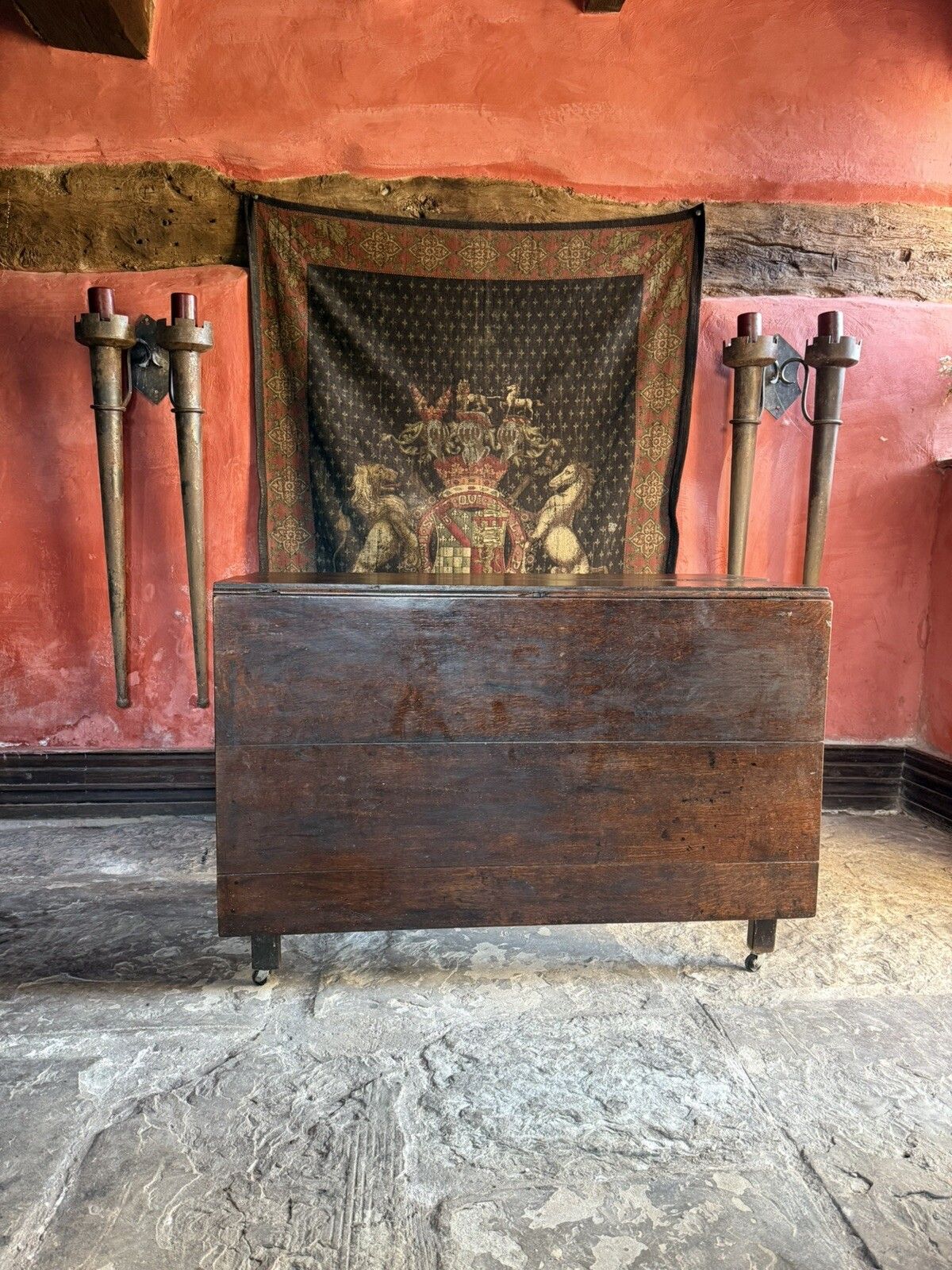 Furniture English Rare Antique Oak Plank Large Gateleg Extending Folding Table  C 1700's photo