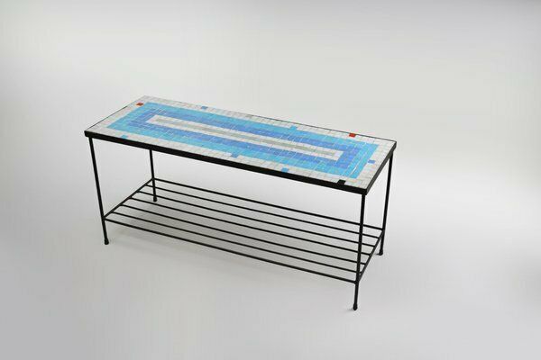 photo for sale Mid Century Mosaic Coffee Table With Metal Frame, France, 1950s