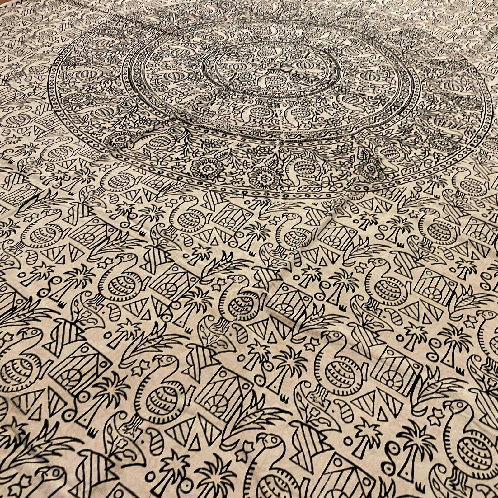 photo furniture Hand Printed Indian Fabric 150x223cm Pattern Block Black White Tapestry Cotton Handmade Craft Dress Making Traditional Cloth India Patterned