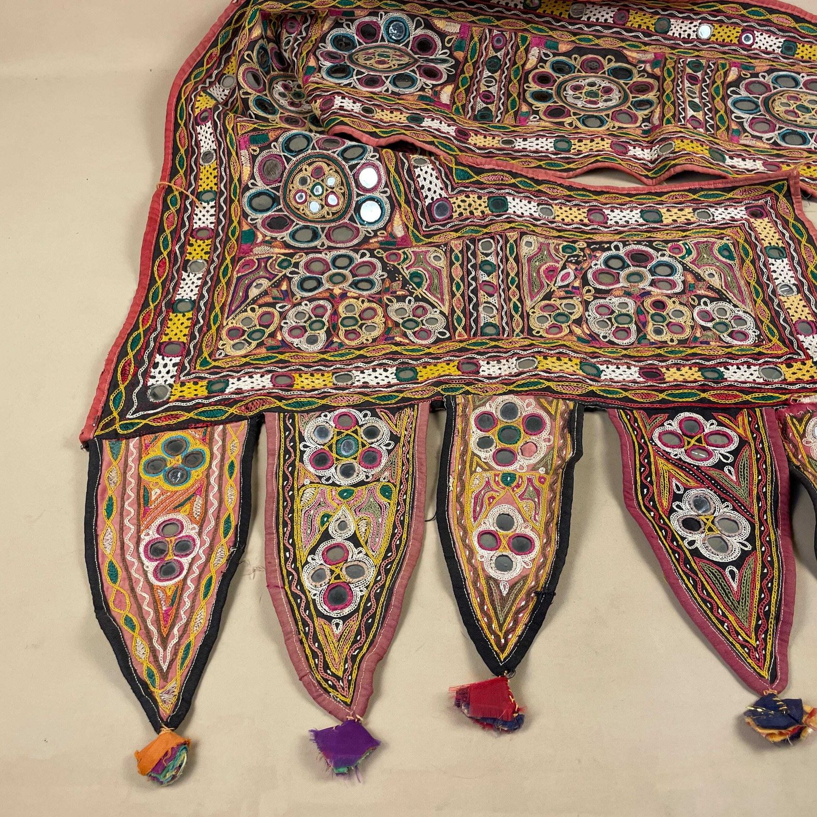 Antique Old Indian Fabric Hand Embroidered Pattern Tapestry Cotton Handmade Craft Traditional Cloth India Outfit Stitched Embellished Sewn photo furniture