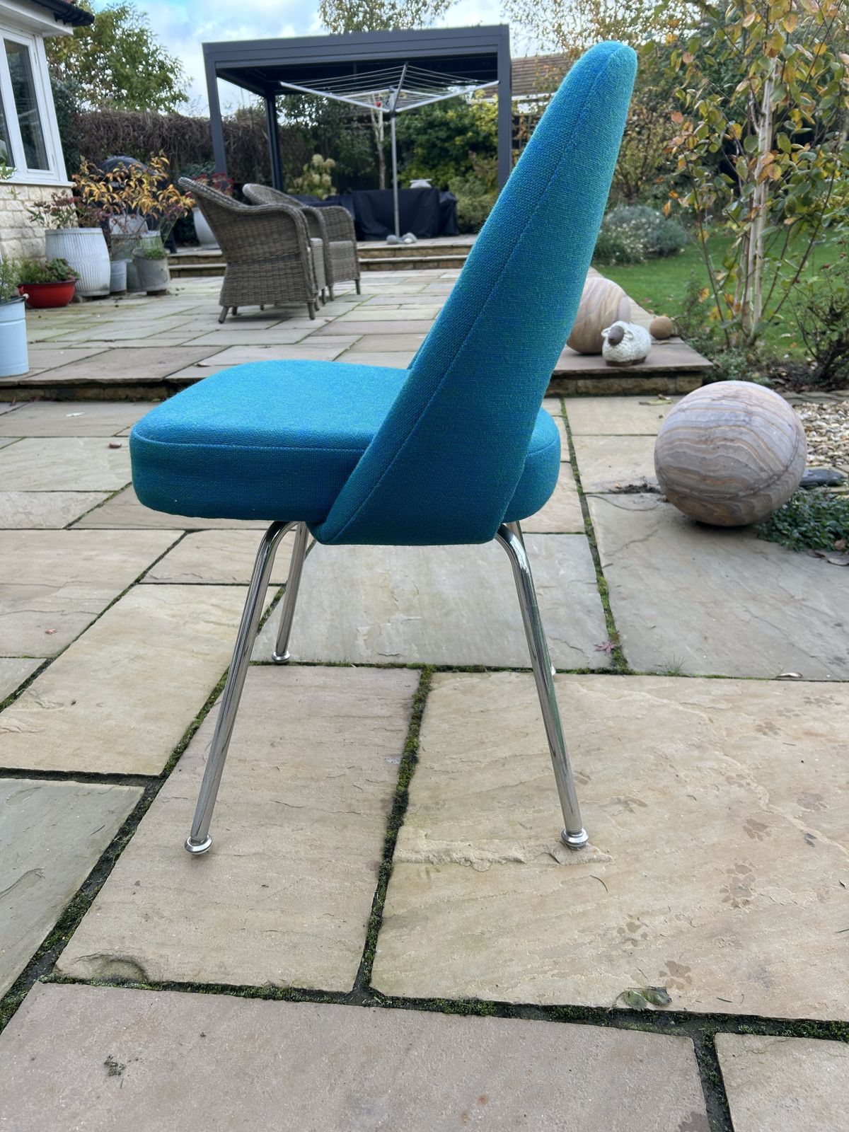 Saarinen Conference Chairs, Blue Upholstery, Polished Legs photo for sale