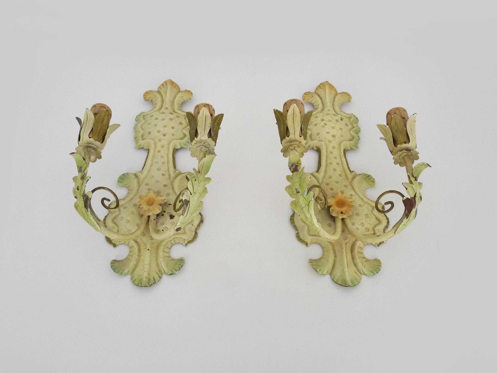 Pair Of Italian Wall Lights In Cream Colored Sheet Metal. 70s photo 258.0