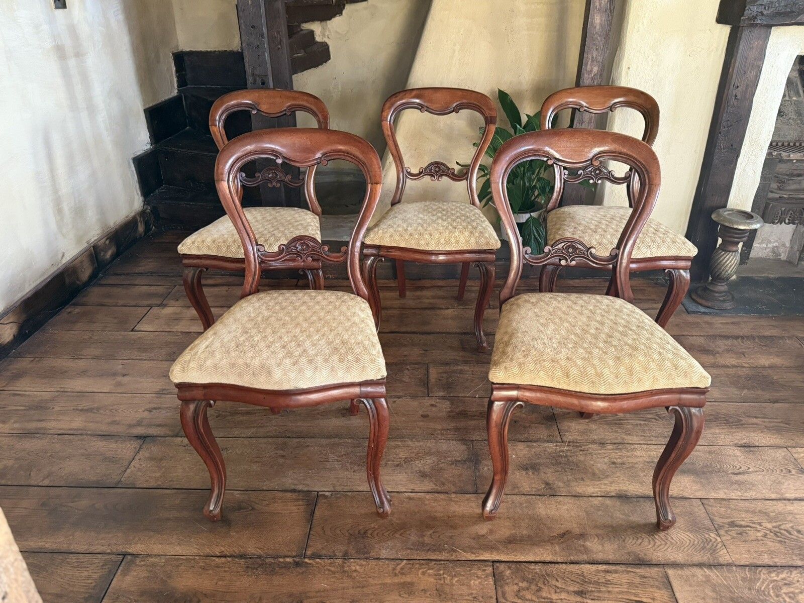 Antique Mahogany Victorian Drop In Balloon Back Diner Dining Chairs C1800's  X 5 photo Furniture