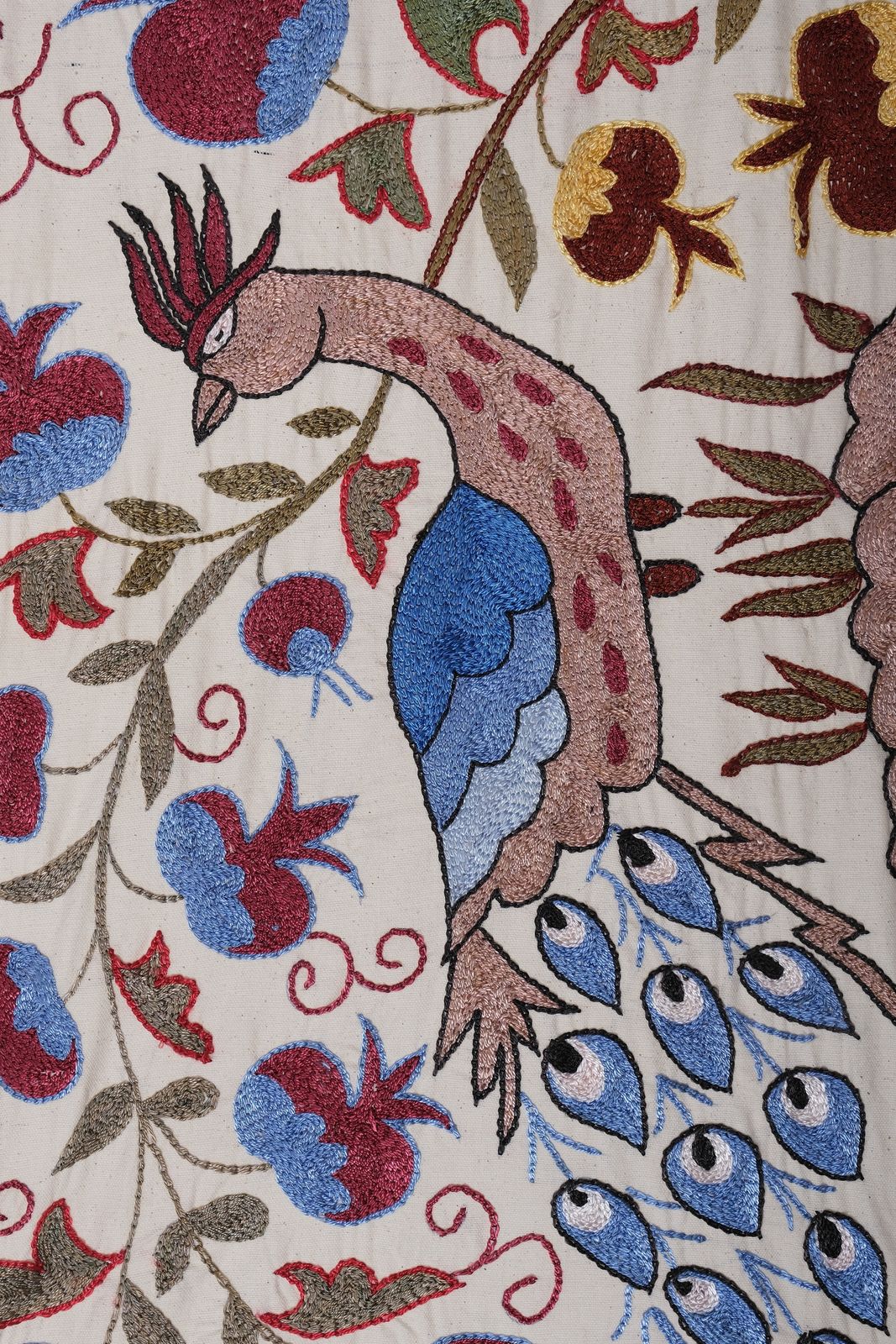 photo for sale Suzani Peacock Pictorial Animal Uzbek Cloth   Tribal Embroidery Wall Decor, Interior Designer Home Decor 1'6'' X 4'6''