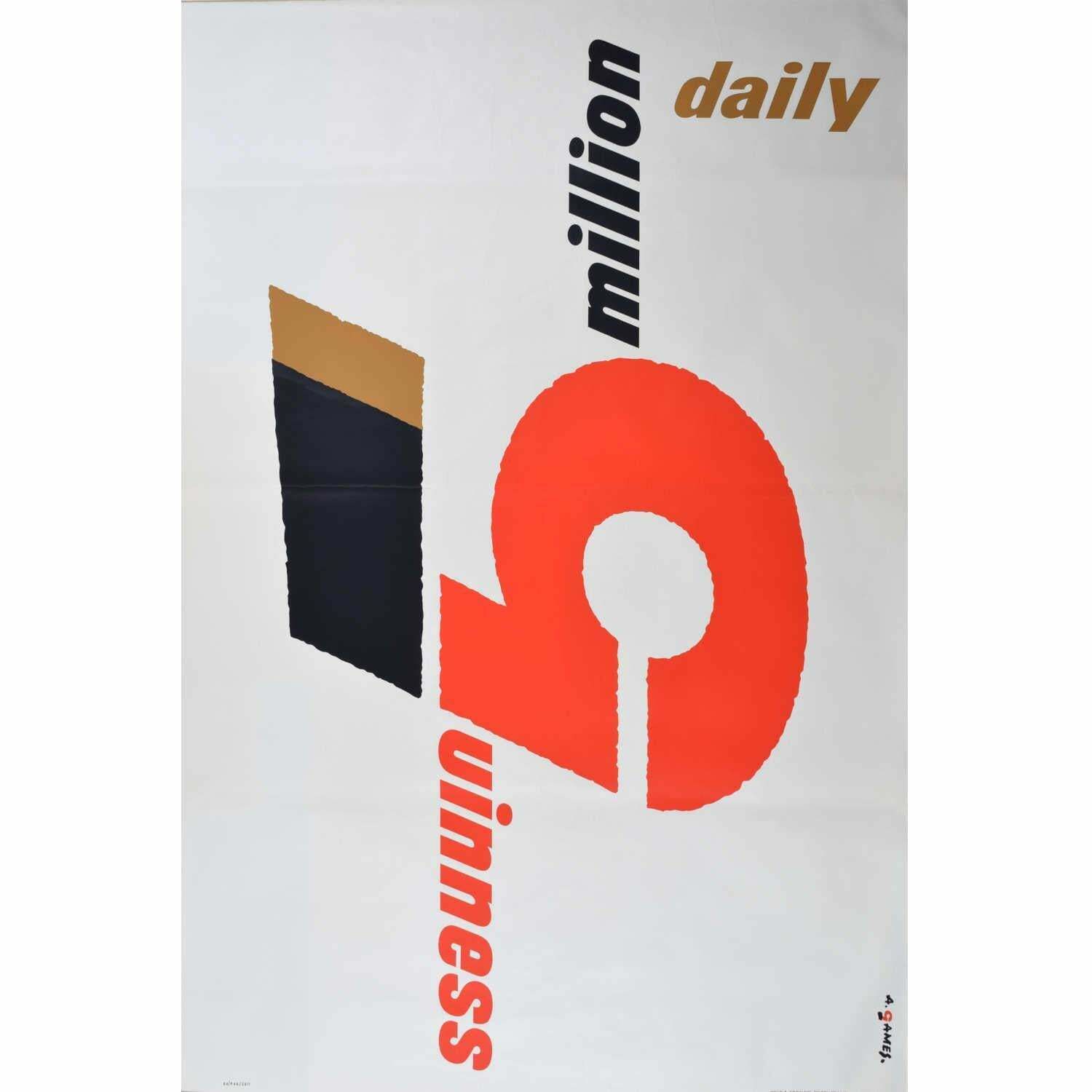 Abram Gamesguinness Poster 5 Million Daily Original Advertising Poster Abram Gamesc.1960