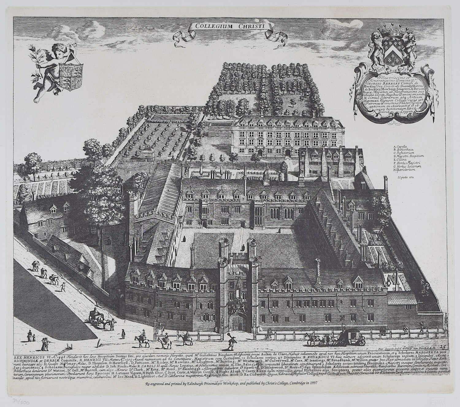 Pieter Van Der Aa, Christ's College, Cambridge, Engraving After David Loggan, 1727