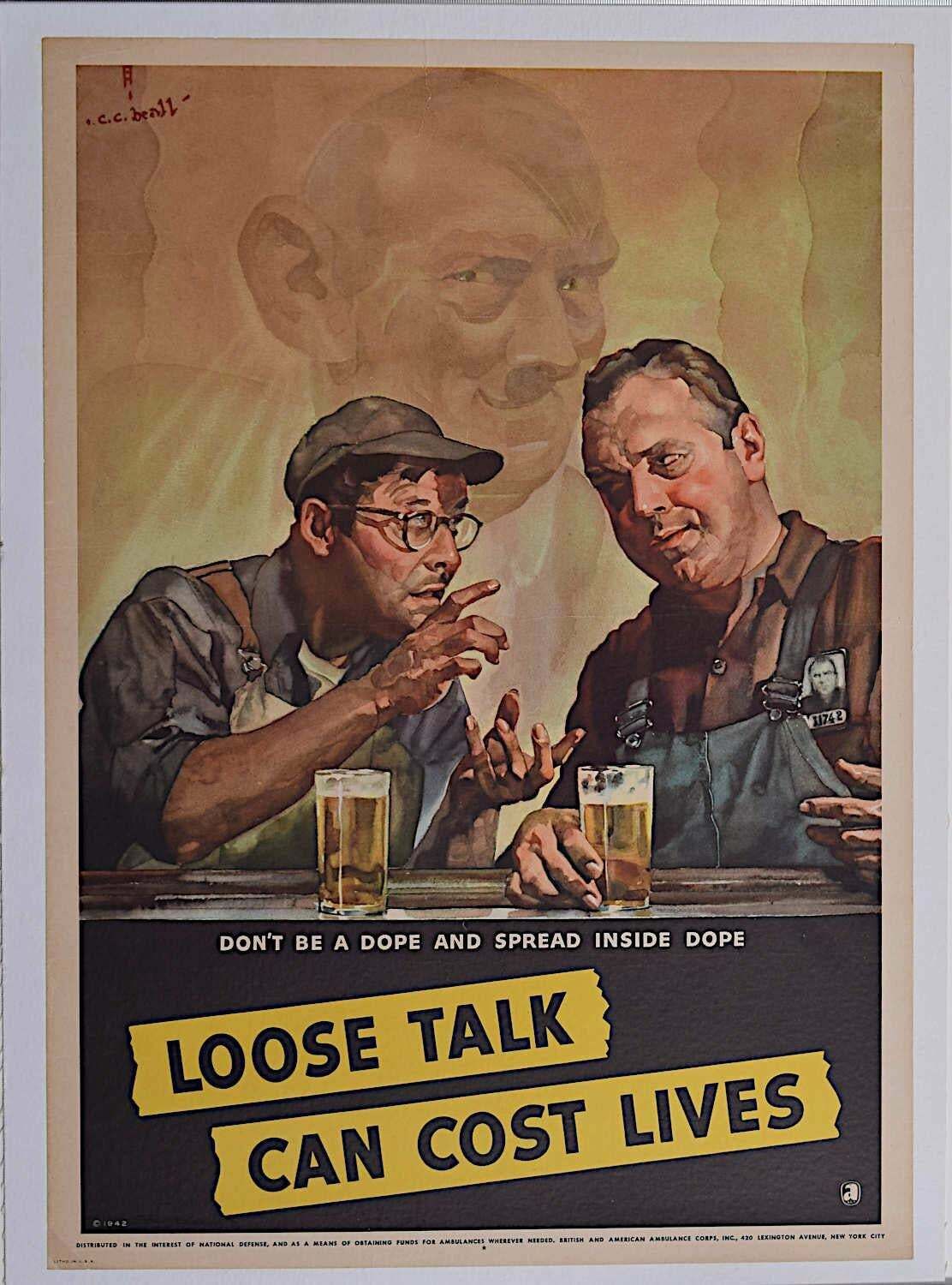Howard Scott, Second World War Original Propaganda Poster, Don't Be A Dope And Spread Inside Dope, 1942