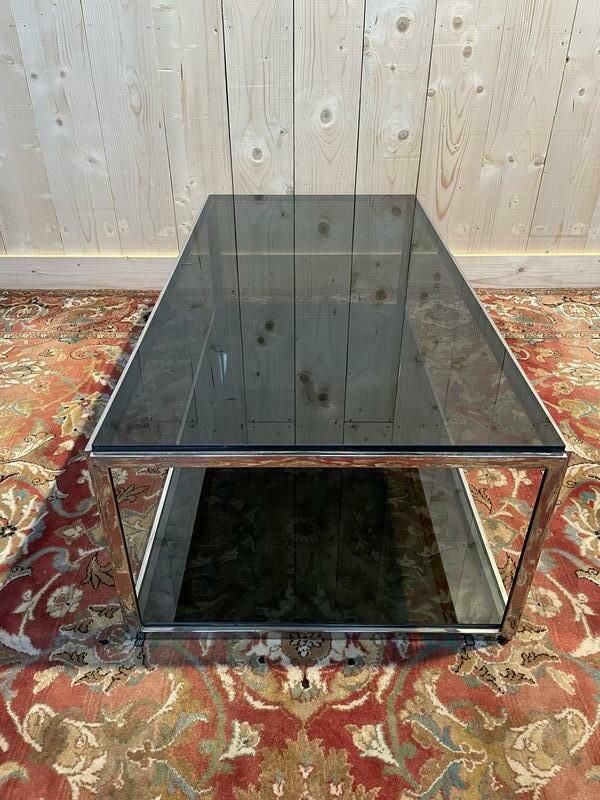 Table Basse 1970 En Chrome Et Verre Fumé photo for sale