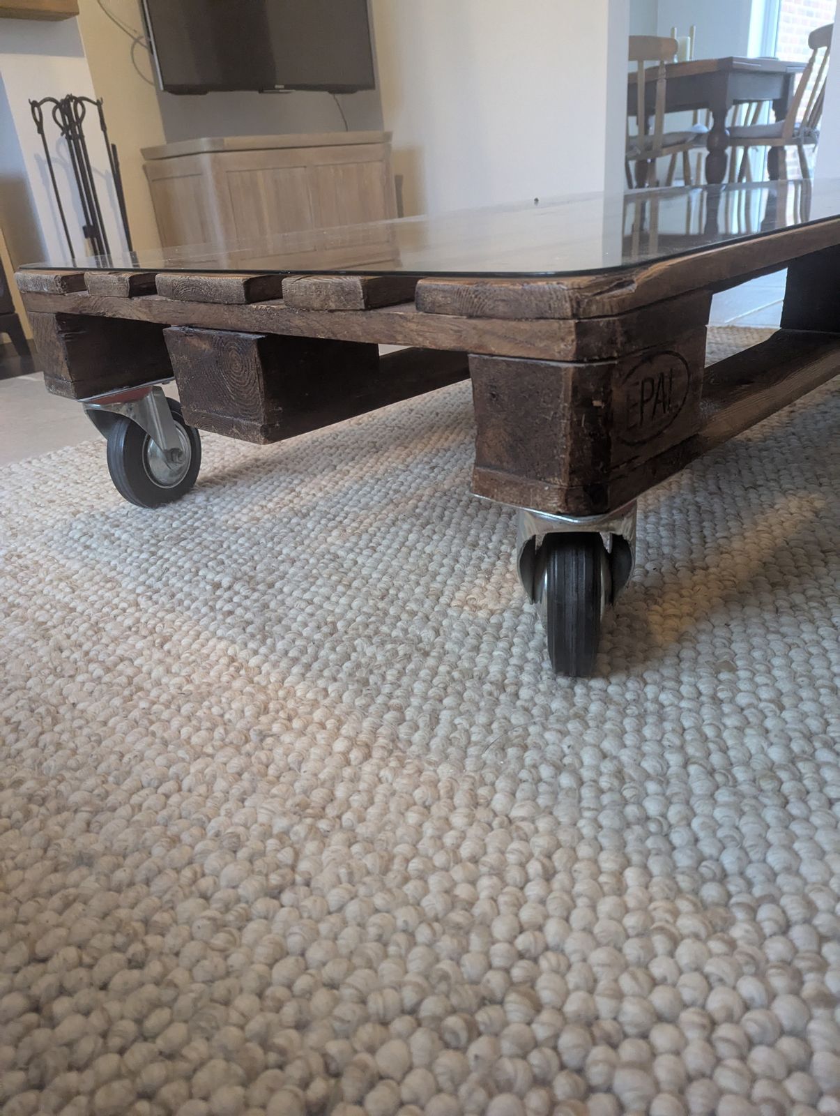 Industrial Hardwood Pallet Table On Castors photo furniture