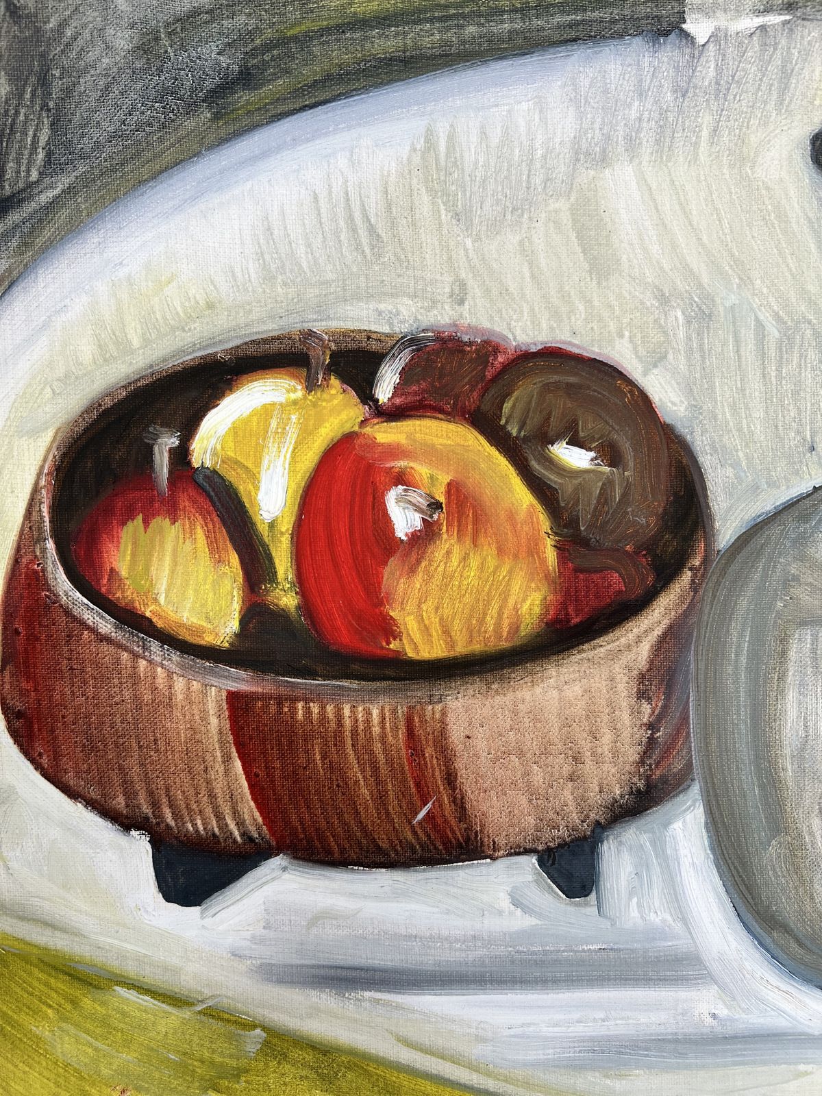 Apples And Bottle, Oil On Canvas Still Life Painting photo Art