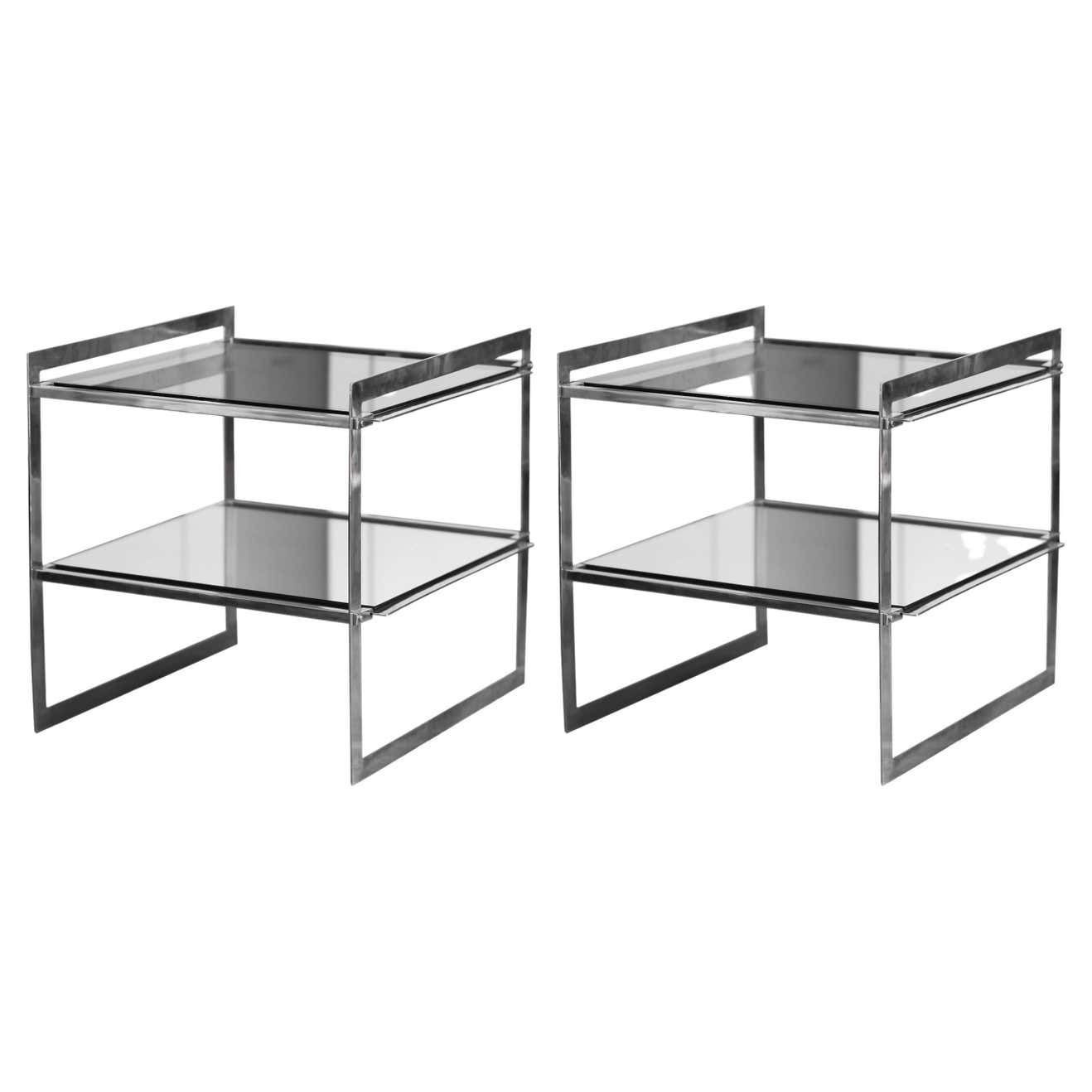 Pair Of 70''S Coffee Tables Made Of Steel And Glass