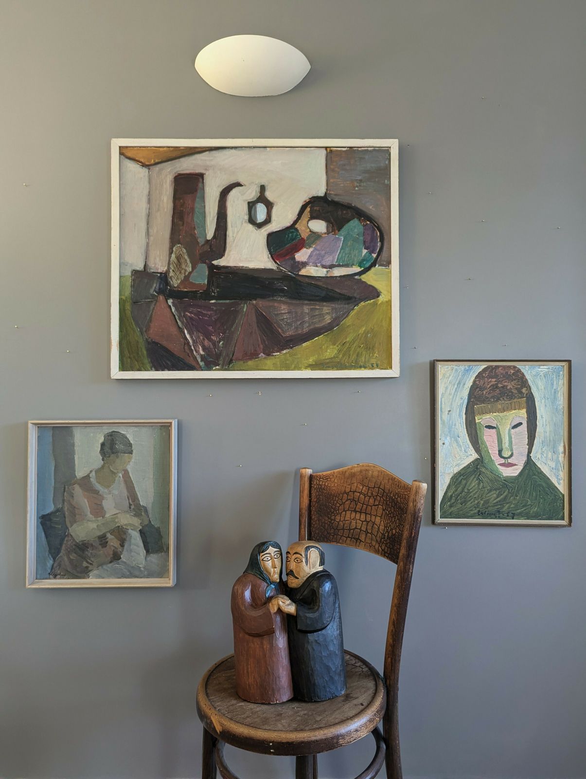 Behind The Mask Oil Painting, 1950s photo furniture