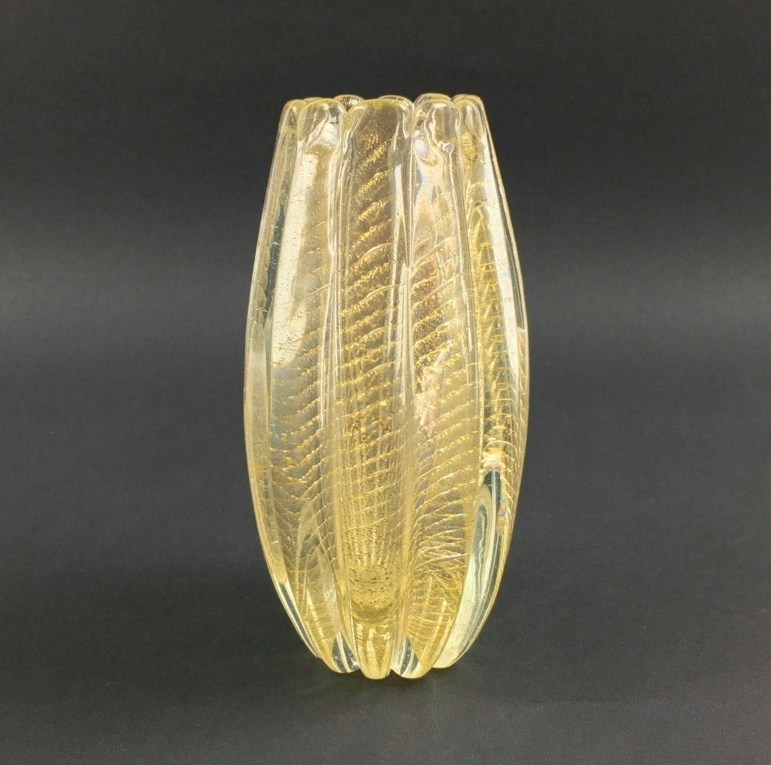Mid Century Cordonato D'oro Murano Glass Vase From Barovier & Toso, Italy, 1950s photo furniture