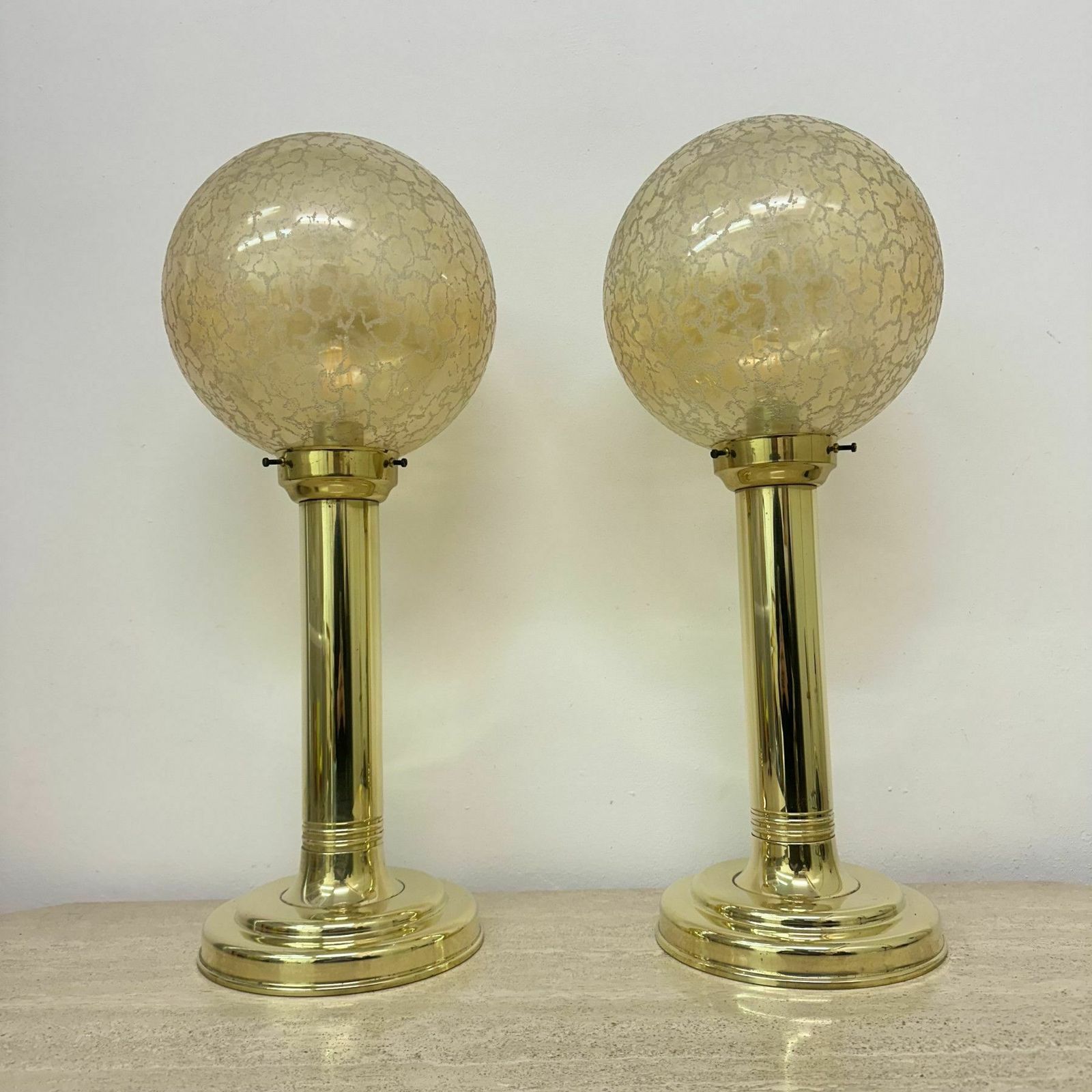 Set Of 2 Large Globe Glass Table Lamps , 1970s