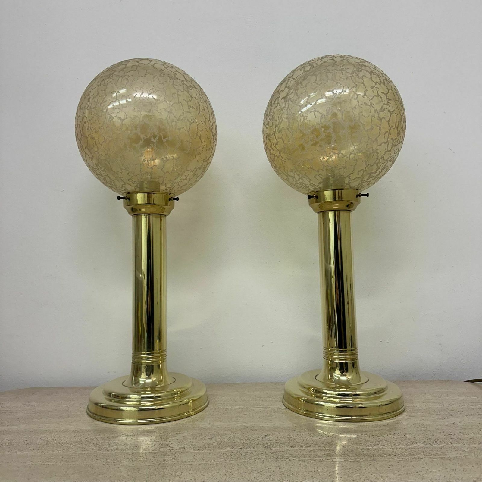Set Of 2 Large Globe Glass Table Lamps , 1970s photo for sale