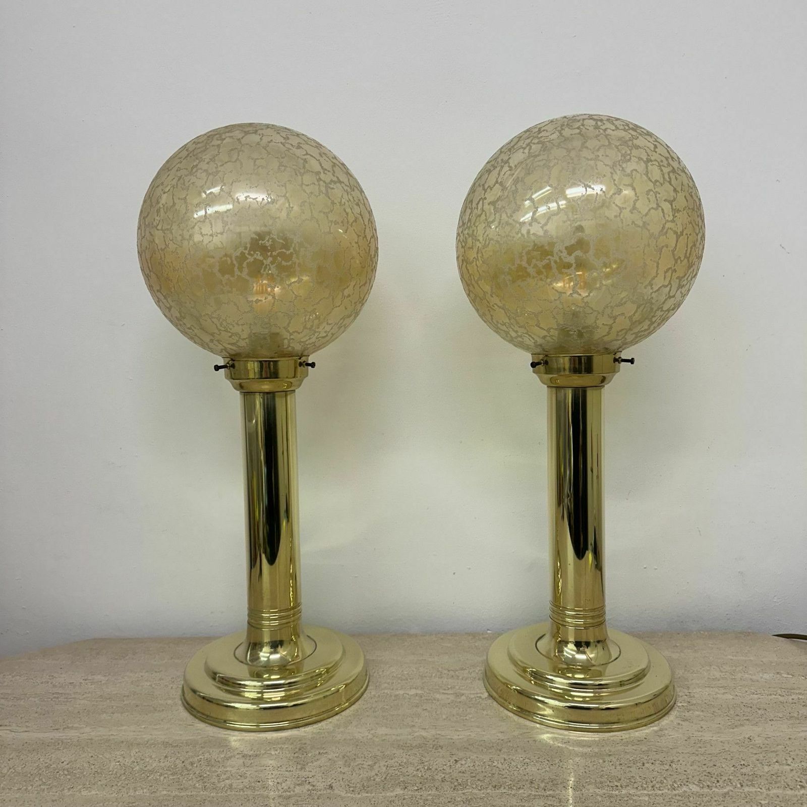Set Of 2 Large Globe Glass Table Lamps , 1970s photo Lighting