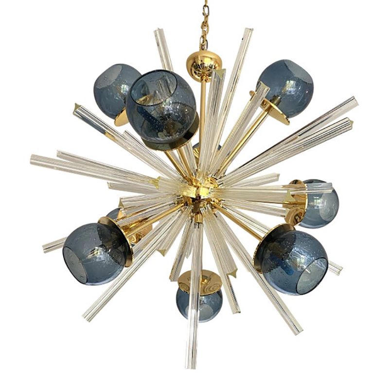 Mid Century Modern Style Sputnik Blue Murano Glass Chandelier