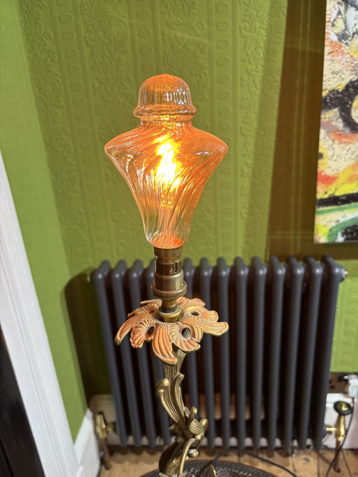 Marble And Brass Cherub Lamp With Vintage Bulb photo Lighting