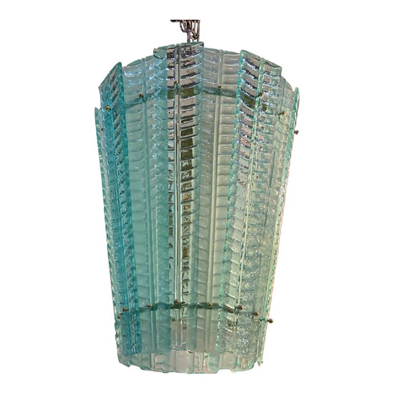 Sputnik Lantern Pendant In Transparent And Sanded Green Whater Murano Glass