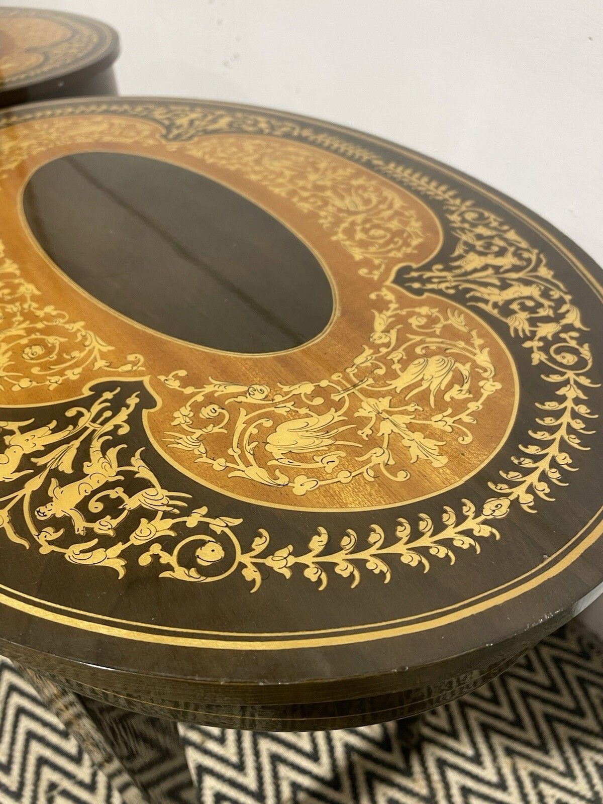 Furniture Antique Italian Style Music Side Tables Pair Lamp Coffee Table Oval photo