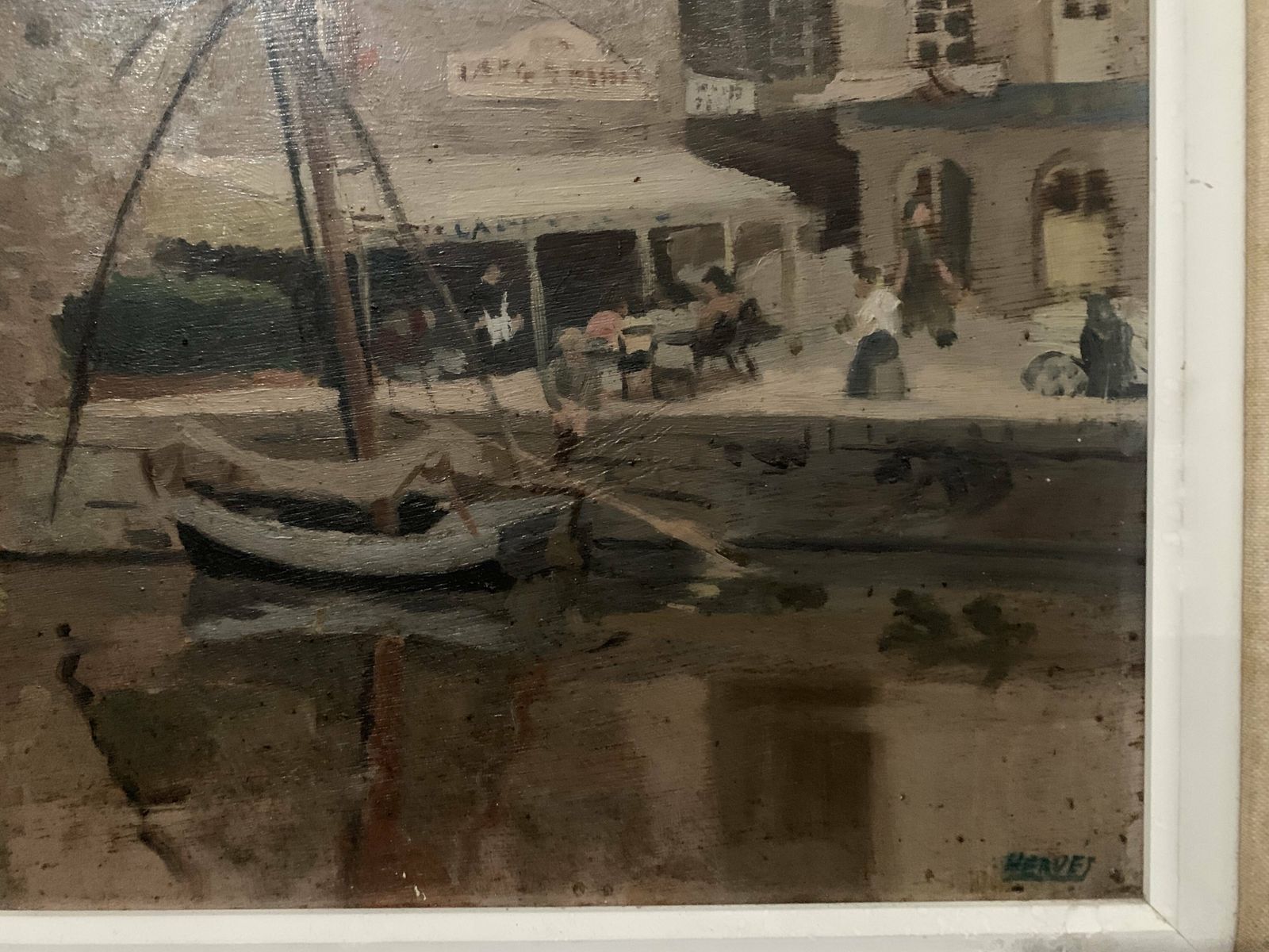 photo furniture Framed Oil On Canvas "View Of The Port" 20th Century