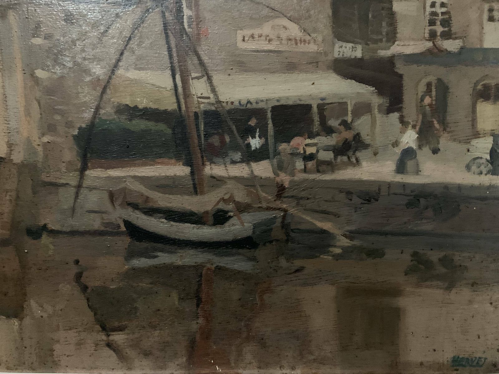 photo for sale Framed Oil On Canvas "View Of The Port" 20th Century
