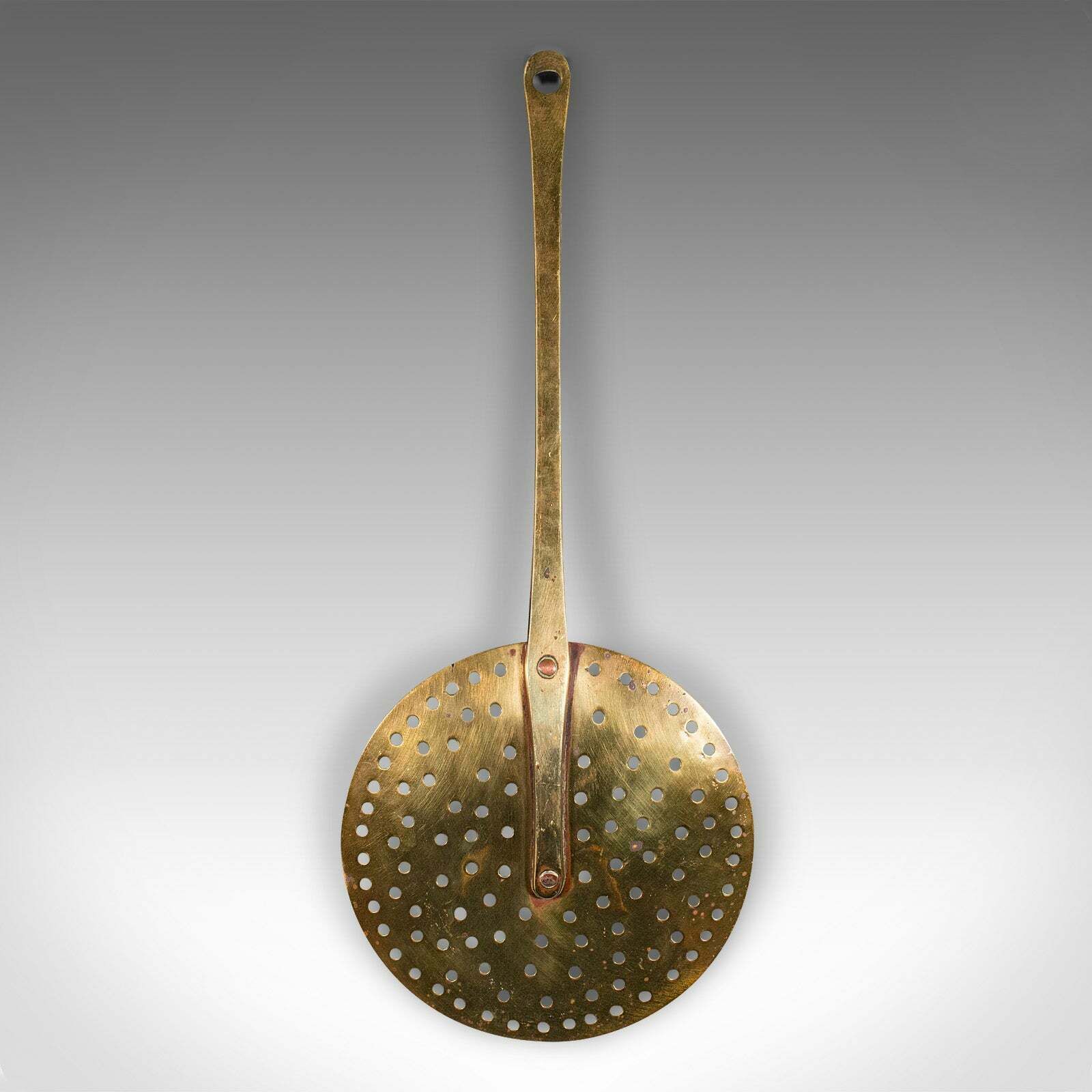 Antique Chestnut Warmer, English, Brass, Fireside Roasting Plate, Georgian, 1790 photo for sale