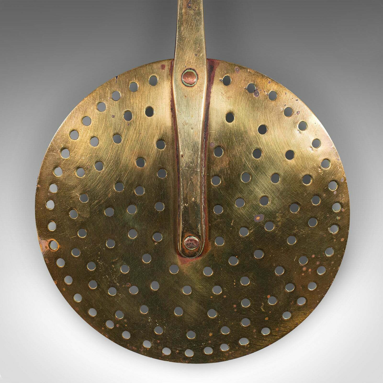 Antique Chestnut Warmer, English, Brass, Fireside Roasting Plate, Georgian, 1790 photo 295.0