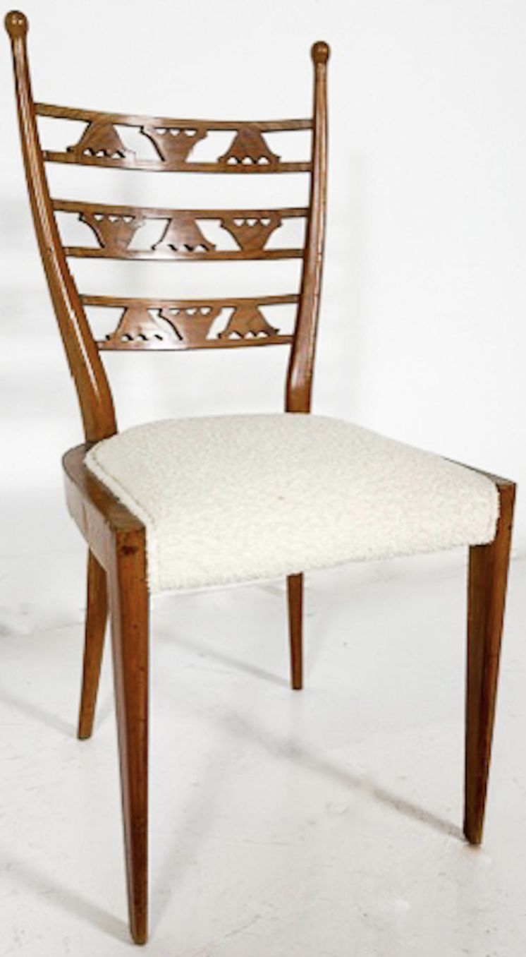 Set Of 6 Chairs, Cherry Wood And Boucle Fabric, Italy, 1940s – New Upholstery photo 3600.0